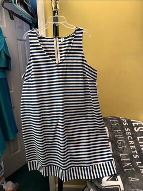 Old Navy Blue and White Striped Sleeveless Shift